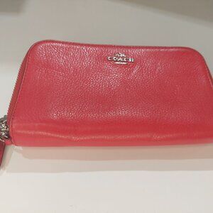 Coach Red Leather Double Zippper Accordion Wallet